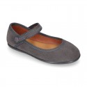 Halter Mary Jane shoes in suede leather with VELCRO and BUTTON fastening.