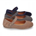 Halter Mary Jane shoes in suede leather with VELCRO and BUTTON fastening.