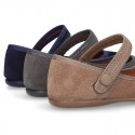 Halter Mary Jane shoes in suede leather with VELCRO and BUTTON fastening.