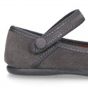 Halter Mary Jane shoes in suede leather with VELCRO and BUTTON fastening.