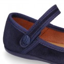 Halter Mary Jane shoes in suede leather with VELCRO and BUTTON fastening.