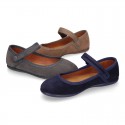 Halter Mary Jane shoes in suede leather with VELCRO and BUTTON fastening.