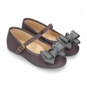 Cotton canvas little Mary Jane shoes with bIg BOW.