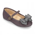 Cotton canvas little Mary Jane shoes with bIg BOW.