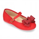 Cotton canvas little Mary Jane shoes with bIg BOW.