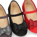 Cotton canvas little Mary Jane shoes with bIg BOW.