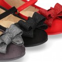 Cotton canvas little Mary Jane shoes with bIg BOW.