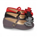 Cotton canvas little Mary Jane shoes with bIg BOW.