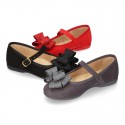 Cotton canvas little Mary Jane shoes with bIg BOW.