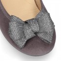 Cotton canvas little Mary Jane shoes with bIg BOW.