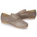 Laces up oxford shoes with DOUBLE BUCKLE fastening in suede leather for girls.