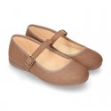 New Serratex canvas stylized girl Mary Jane shoes with buckle fastening.