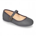 New Serratex canvas stylized girl Mary Jane shoes with buckle fastening.