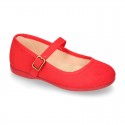 New Serratex canvas stylized girl Mary Jane shoes with buckle fastening.