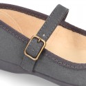 New Serratex canvas stylized girl Mary Jane shoes with buckle fastening.