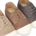 New kids suede leather Tennis type shoes with TOE CAP.