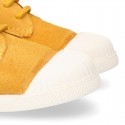 New kids MUSTARD suede leather Tennis type shoes with toe cap.