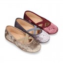 New SATIN VELVET canvas ballet flats dancer style with elastic crossed bands.