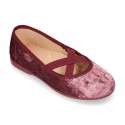 New SATIN VELVET canvas ballet flats dancer style with elastic crossed bands.