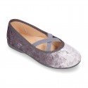 New SATIN VELVET canvas ballet flats dancer style with elastic crossed bands.