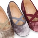 New SATIN VELVET canvas ballet flats dancer style with elastic crossed bands.