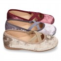 New SATIN VELVET canvas ballet flats dancer style with elastic crossed bands.