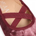 New SATIN VELVET canvas ballet flats dancer style with elastic crossed bands.