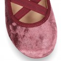 New SATIN VELVET canvas ballet flats dancer style with elastic crossed bands.