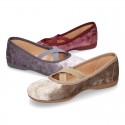 New SATIN VELVET canvas ballet flats dancer style with elastic crossed bands.