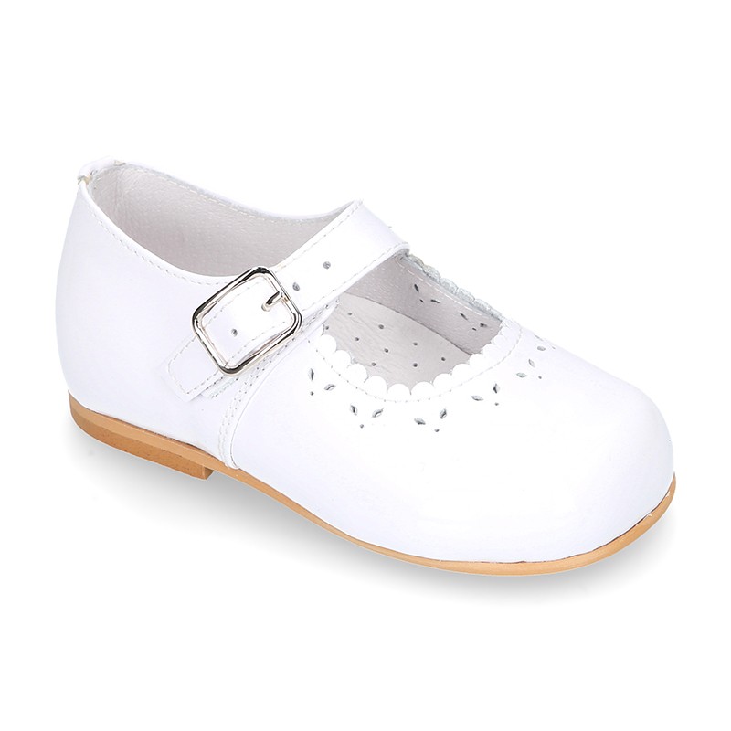 Classic patent leather little Mary Janes with perforated