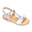 Cowhide Leather Sandal shoes with big BOW for toddler girls.