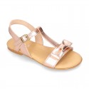 Cowhide Leather Sandal shoes with big BOW for toddler girls.