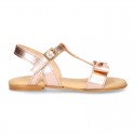 Cowhide Leather Sandal shoes with big BOW for toddler girls.