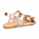 Cowhide Leather Sandal shoes with big BOW for toddler girls.