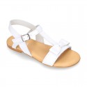 Cowhide Leather Sandal shoes with big BOW for toddler girls.