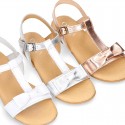 Cowhide Leather Sandal shoes with big BOW for toddler girls.