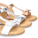 Cowhide Leather Sandal shoes with big BOW for toddler girls.