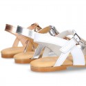 Cowhide Leather Sandal shoes with big BOW for toddler girls.