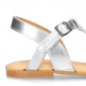 Cowhide Leather Sandal shoes with big BOW for toddler girls.