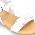 Cowhide Leather Sandal shoes with big BOW for toddler girls.