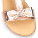 Cowhide Leather Sandal shoes with big BOW for toddler girls.