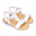 Cowhide Leather Sandal shoes with big BOW for toddler girls.