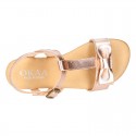 Cowhide Leather Sandal shoes with big BOW for toddler girls.