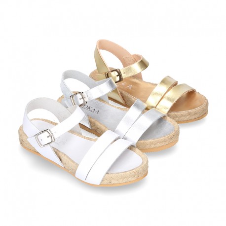 New Sandals espadrille style with parallels straps.