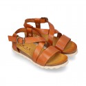 Soft Cowhide sandal shoes with white soles.