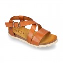 Soft Cowhide sandal shoes with white soles.