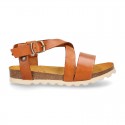 Soft Cowhide sandal shoes with white soles.
