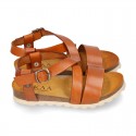 Soft Cowhide sandal shoes with white soles.