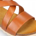 Soft Cowhide sandal shoes with white soles.