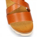 Soft Cowhide sandal shoes with white soles.